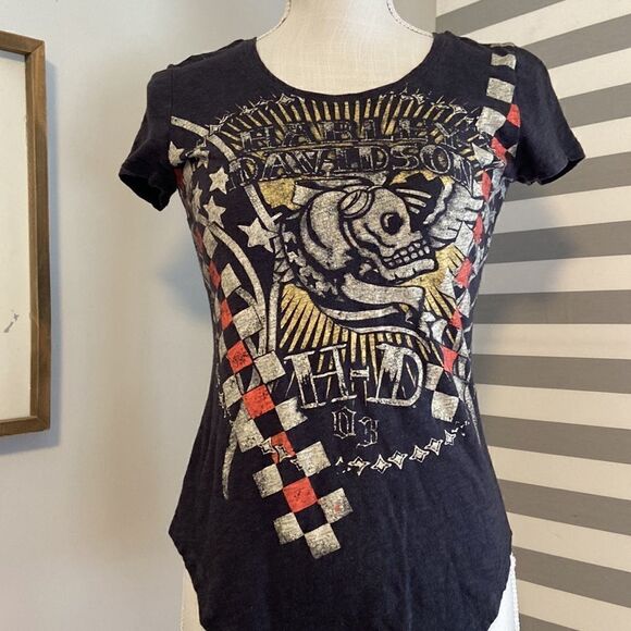 Harley-Davidson Black Skull HD 03 Women's Short Sleeve T-Shirt Size XS - Picture 3 of 7